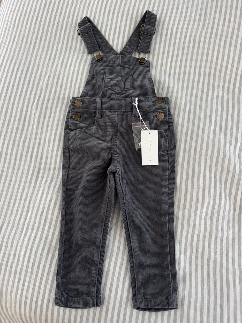 Jamie Kay Charcoal Gray Corduroy Kids Overalls
